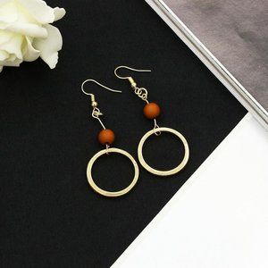 Gold Hoop with Brown Bead Earrings (E676)